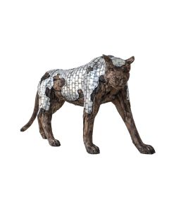 Holzobjekt "Gepard" mit Teakwurzeln mit Aluminiu